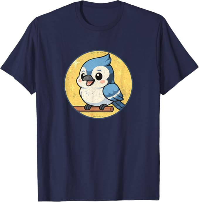 Super Cute Blue Jay Anime Bird Design by Bird.fan | Birding Graphic Tee