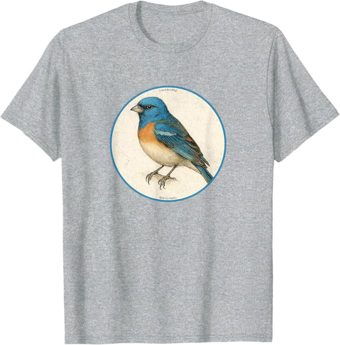 Lazuli Bunting T-Shirt Retro Design by Bird.fan | Birding Graphic Tee