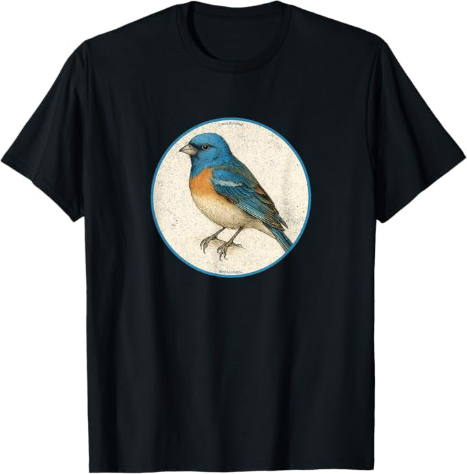 Lazuli Bunting T-Shirt Retro Design by Bird.fan | Birding Graphic Tee