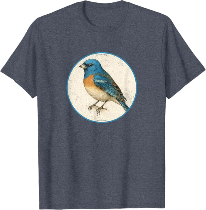 Lazuli Bunting T-Shirt Retro Design by Bird.fan | Birding Graphic Tee
