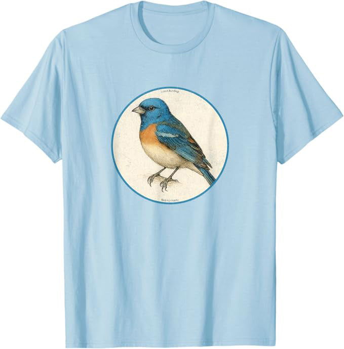 Lazuli Bunting T-Shirt Retro Design by Bird.fan | Birding Graphic Tee