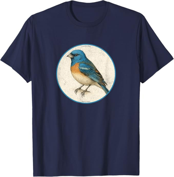 Lazuli Bunting T-Shirt Retro Design by Bird.fan | Birding Graphic Tee