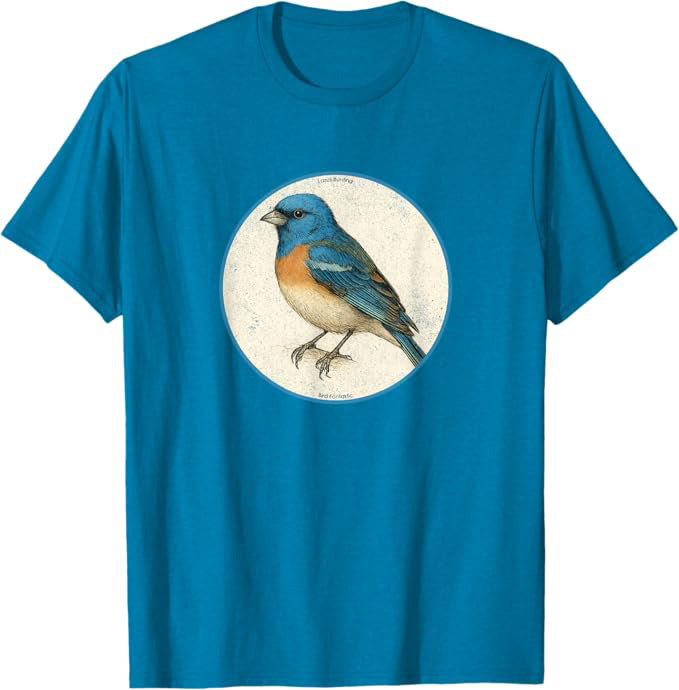 Lazuli Bunting T-Shirt Retro Design by Bird.fan | Birding Graphic Tee