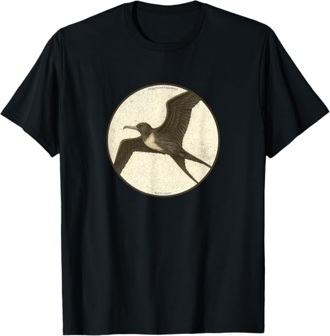 Retro Magnificent Frigatebird Bird Design T-Shirt Design 10 Colors by Bird Fantastic | Birding Graphic Tee