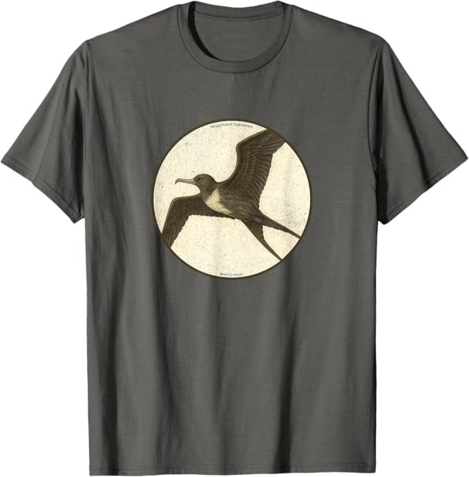 Retro Magnificent Frigatebird Bird Design T-Shirt Design 10 Colors by Bird Fantastic | Birding Graphic Tee
