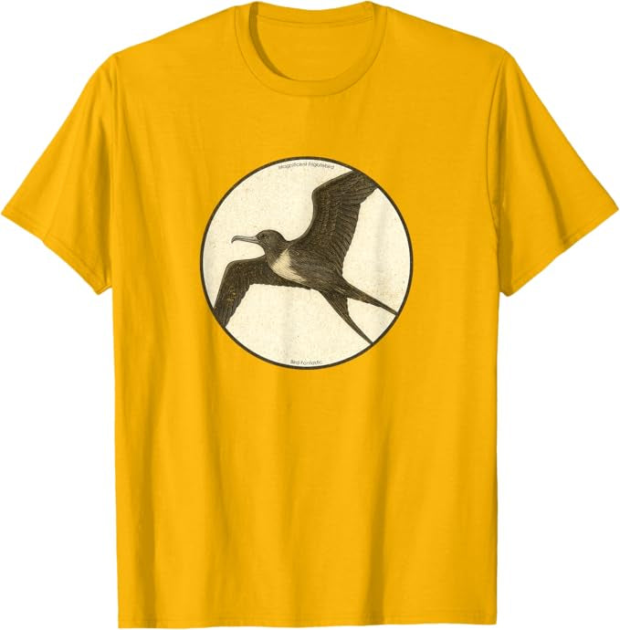 Retro Magnificent Frigatebird Bird Design T-Shirt Design 10 Colors by Bird Fantastic | Birding Graphic Tee