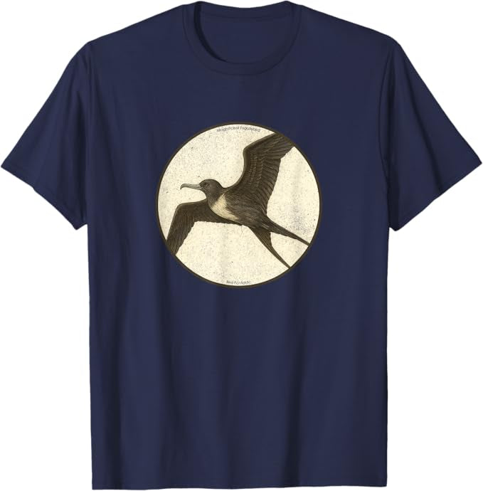 Retro Magnificent Frigatebird Bird Design T-Shirt Design 10 Colors by Bird Fantastic | Birding Graphic Tee