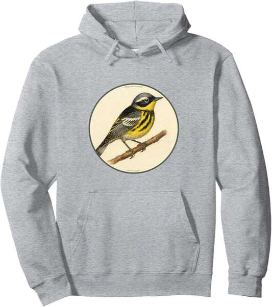 Retro Magnolia Warbler Hoodie – Vintage Bird Design Sweatshirt