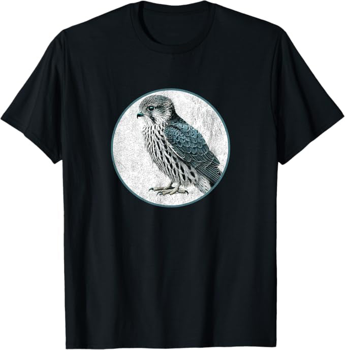 Retro Merlin Bird Design T-Shirt Design 10 Colors by Bird Fantastic | Birding Graphic Tee