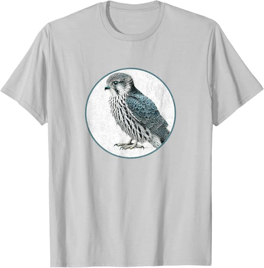 Retro Merlin Bird Design T-Shirt Design 10 Colors by Bird Fantastic | Birding Graphic Tee