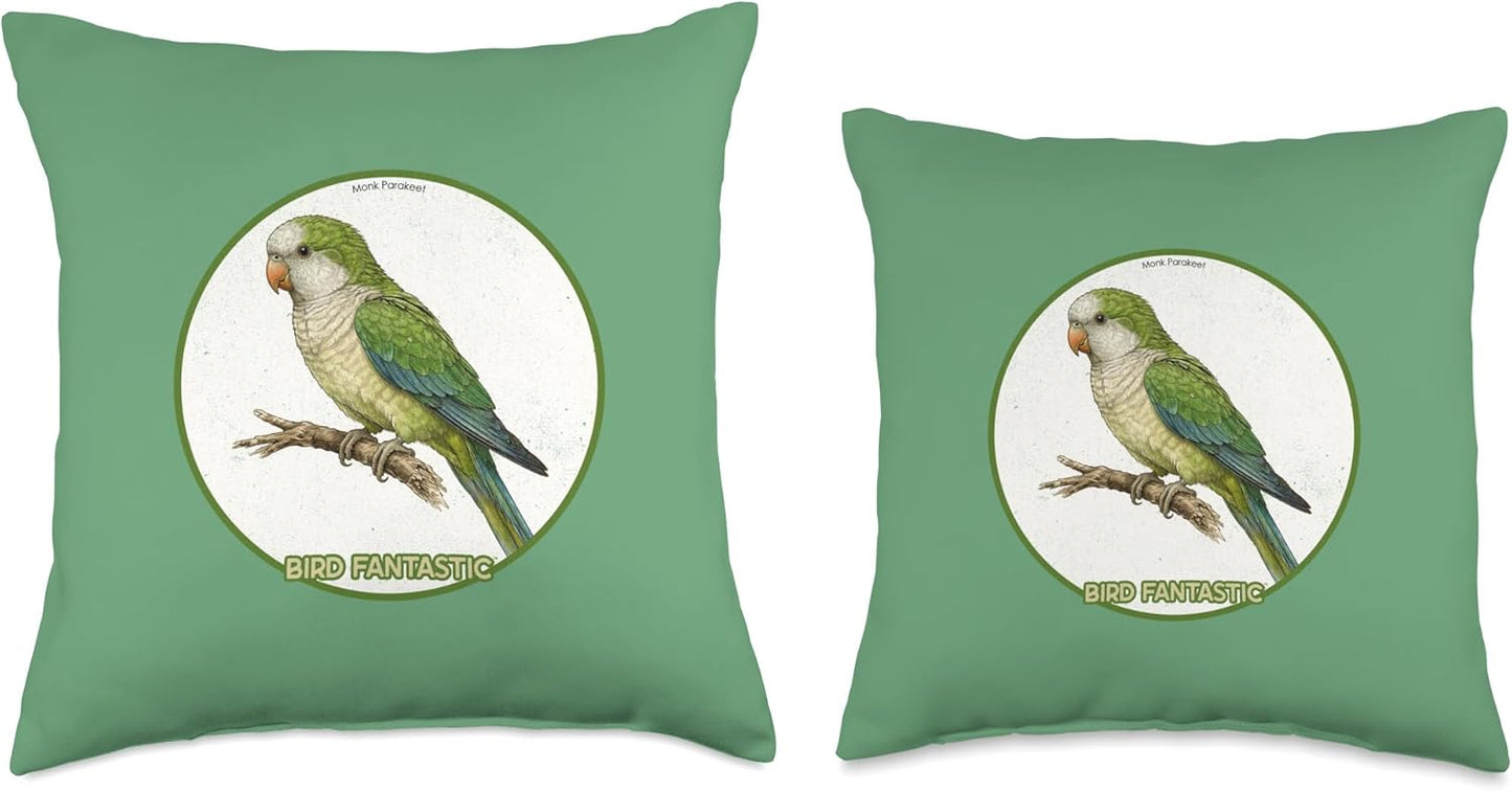 Colorful Retro Monk Parakeet Bird Design Throw Pillow | by Bird Fantastic
