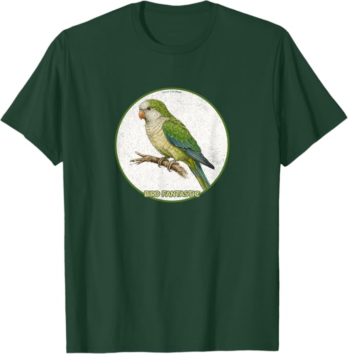 Retro Monk Parakeet T-Shirt Design 10 Colors by Bird Fantastic | Birding Graphic Tee