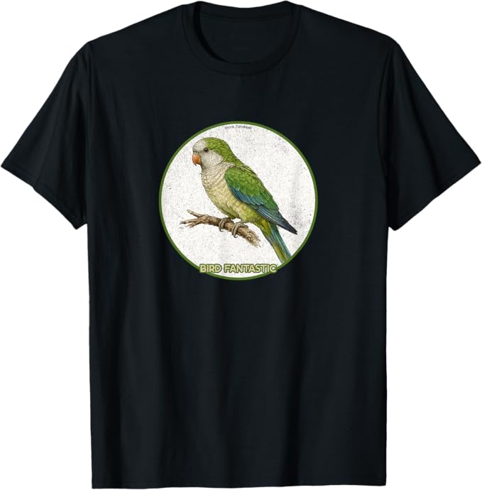 Retro Monk Parakeet T-Shirt Design 10 Colors by Bird Fantastic | Birding Graphic Tee