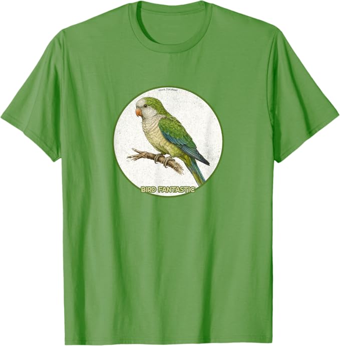 Retro Monk Parakeet T-Shirt Design 10 Colors by Bird Fantastic | Birding Graphic Tee