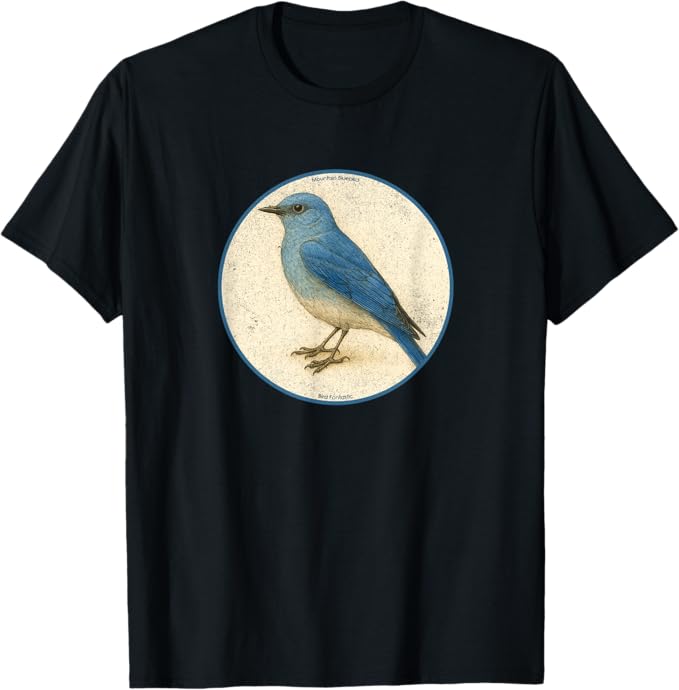Retro Mountain Bluebird T-Shirt Design 10 Colors by Bird Fantastic | Birding Graphic Tee