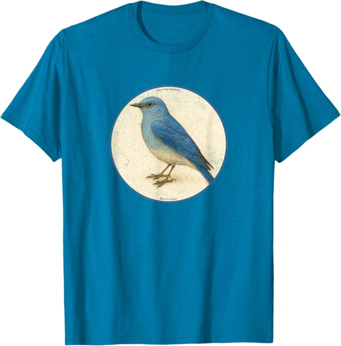 Retro Mountain Bluebird T-Shirt Design 10 Colors by Bird Fantastic | Birding Graphic Tee