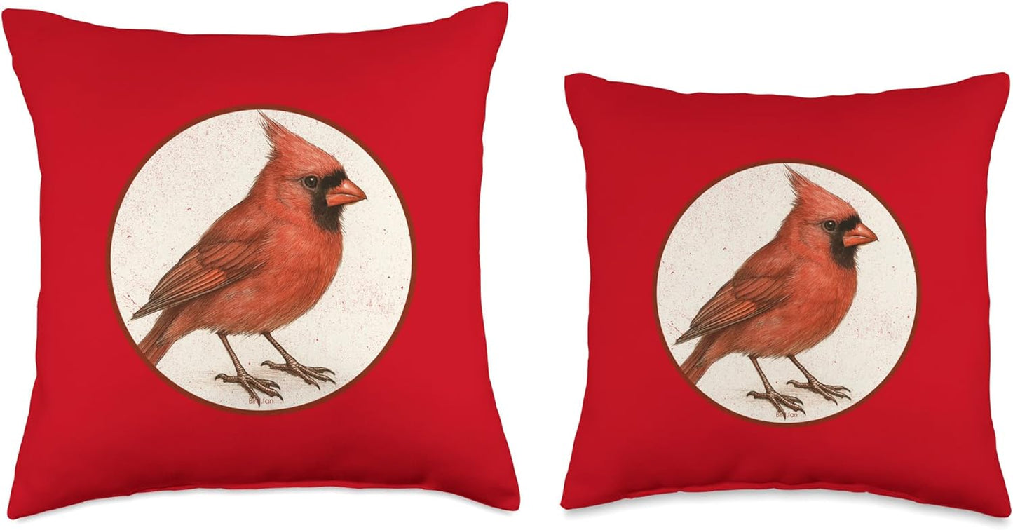Colorful Retro Northern Cardinal Bird Design Throw Pillow | by Bird Fantastic
