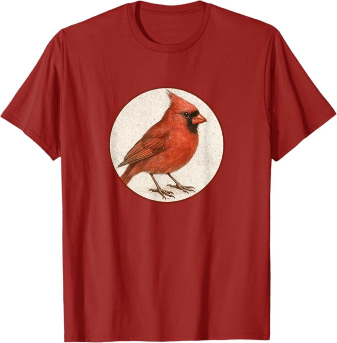 Northern Cardinal T-Shirt Retro Design by Bird.fan | Men's Birding Graphic Tee
