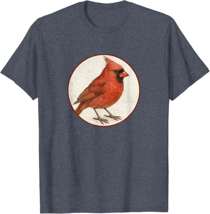 Northern Cardinal T-Shirt Retro Design by Bird.fan | Men's Birding Graphic Tee
