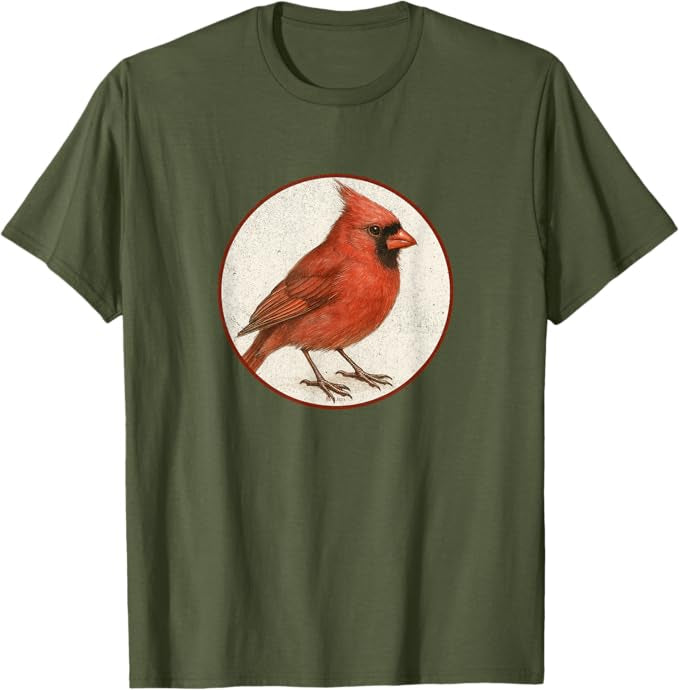 Northern Cardinal T-Shirt Retro Design by Bird.fan | Men's Birding Graphic Tee