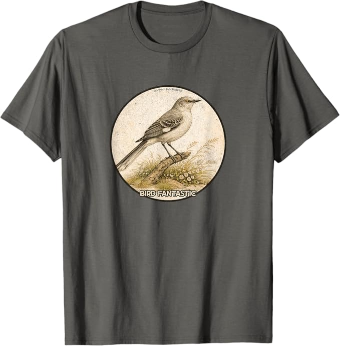Retro Northern Mockingbird T-Shirt Design 10 Colors by Bird Fantastic | Birding Graphic Tee