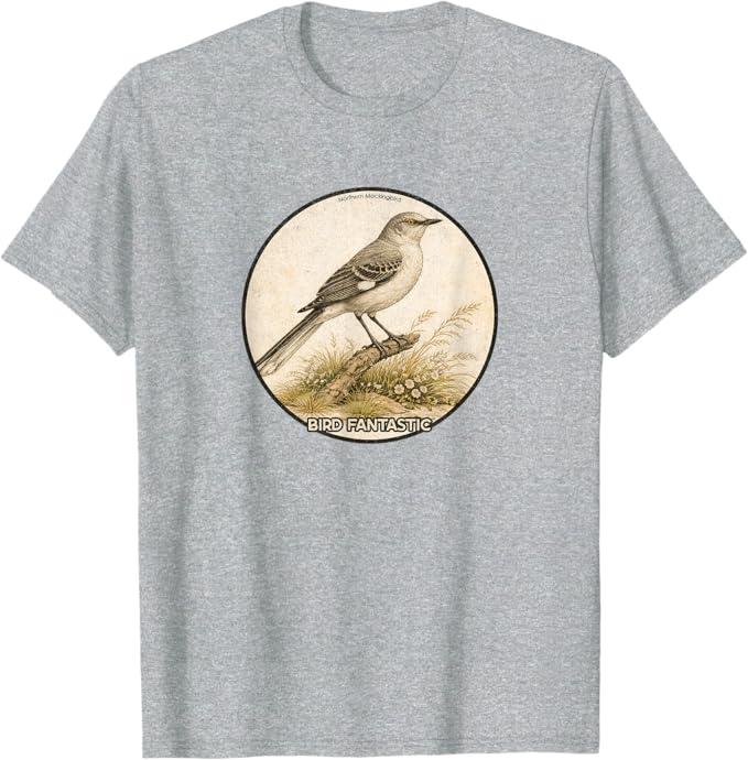 Retro Northern Mockingbird T-Shirt Design 10 Colors by Bird Fantastic | Birding Graphic Tee