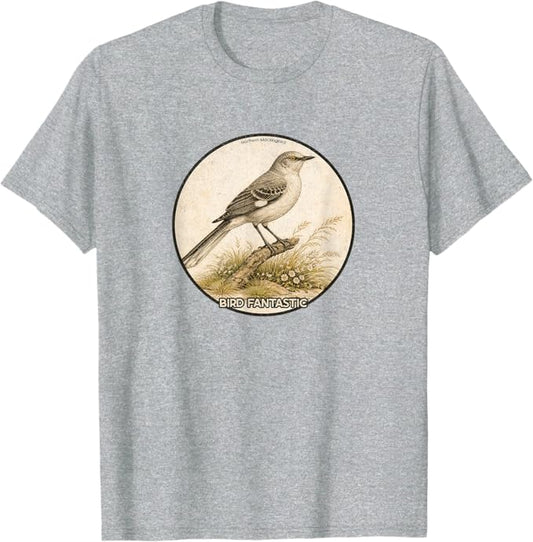 Retro Northern Mockingbird T-Shirt Design 10 Colors by Bird Fantastic | Birding Graphic Tee