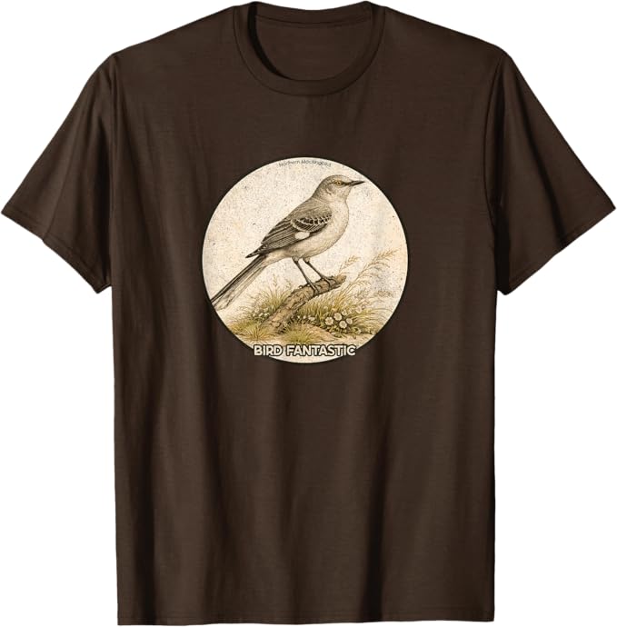 Retro Northern Mockingbird T-Shirt Design 10 Colors by Bird Fantastic | Birding Graphic Tee