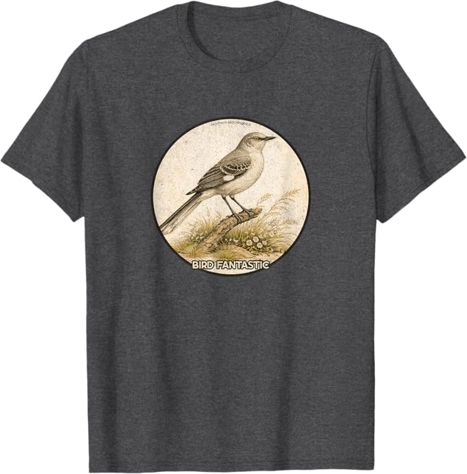 Retro Northern Mockingbird T-Shirt Design 10 Colors by Bird Fantastic | Birding Graphic Tee