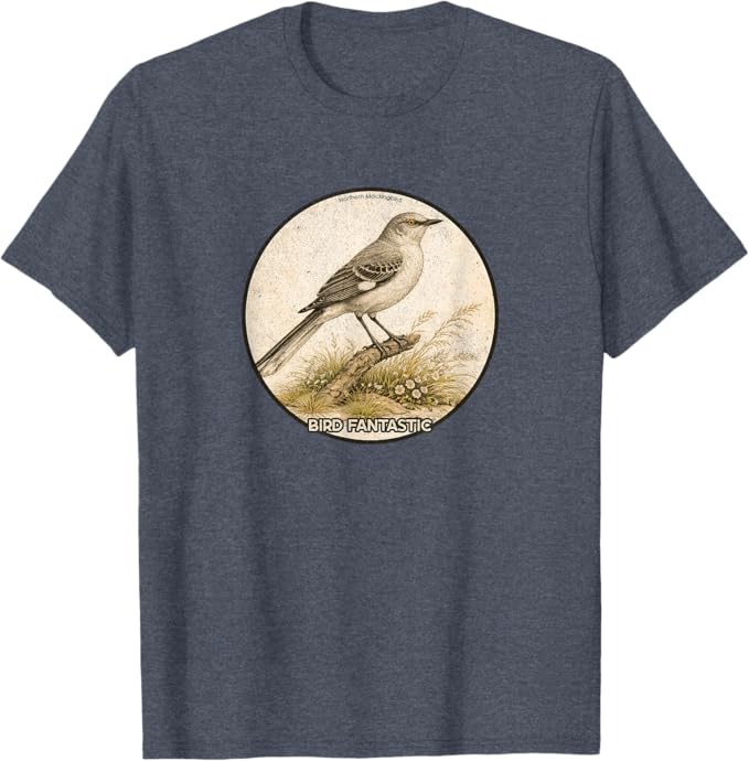Retro Northern Mockingbird T-Shirt Design 10 Colors by Bird Fantastic | Birding Graphic Tee