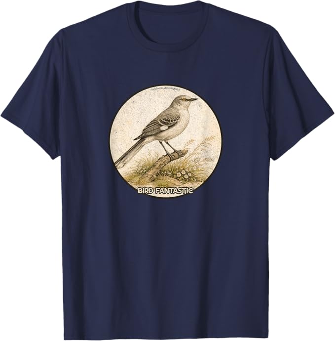 Retro Northern Mockingbird T-Shirt Design 10 Colors by Bird Fantastic | Birding Graphic Tee
