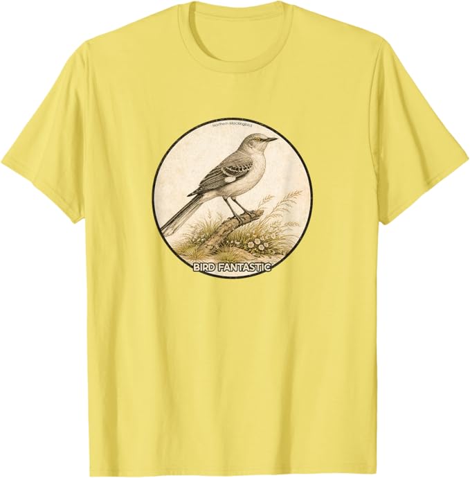 Retro Northern Mockingbird T-Shirt Design 10 Colors by Bird Fantastic | Birding Graphic Tee