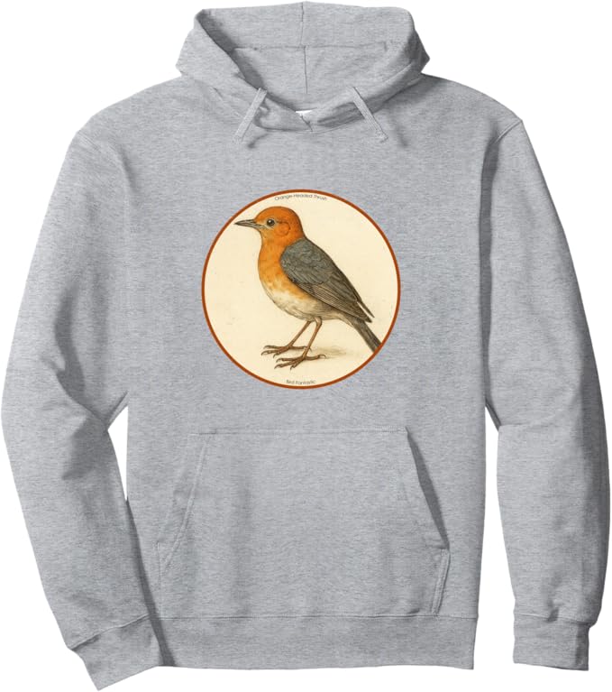 Retro Orange-Headed Thrush Hoodie – Vintage Bird Design Sweatshirt
