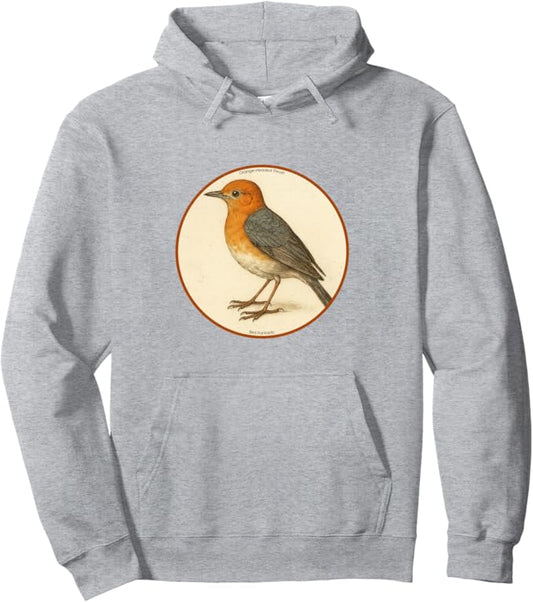 Retro Orange-Headed Thrush Hoodie – Vintage Bird Design Sweatshirt