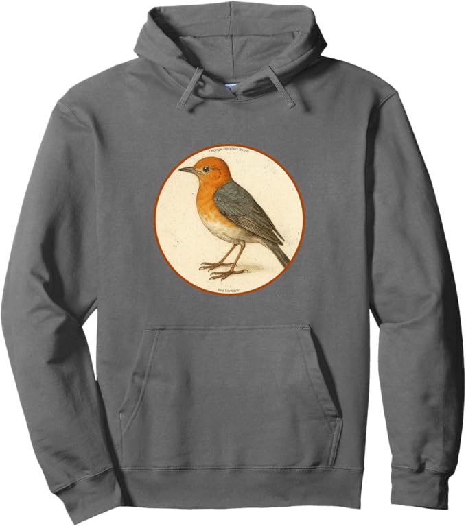 Retro Orange-Headed Thrush Hoodie – Vintage Bird Design Sweatshirt