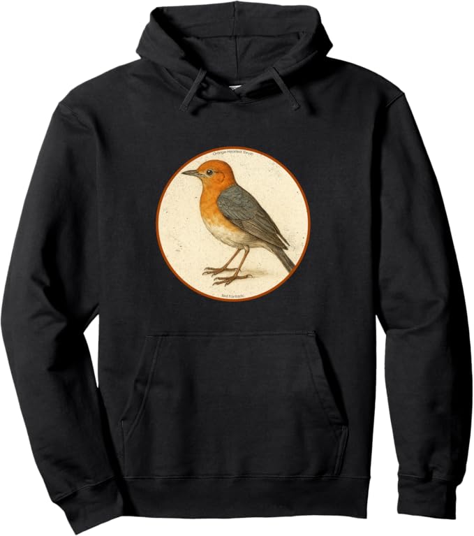 Retro Orange-Headed Thrush Hoodie – Vintage Bird Design Sweatshirt