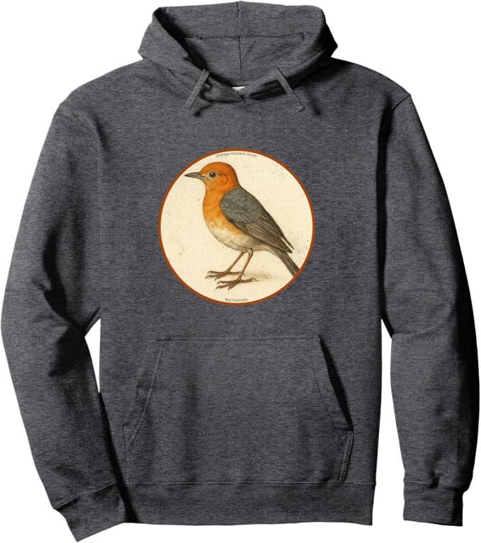 Retro Orange-Headed Thrush Hoodie – Vintage Bird Design Sweatshirt