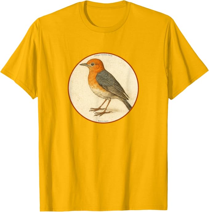 Retro Orange-Headed Thrush T-Shirt Design 10 Colors by Bird Fantastic | Birding Graphic Tee