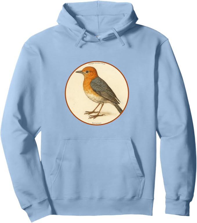 Retro Orange-Headed Thrush Hoodie – Vintage Bird Design Sweatshirt