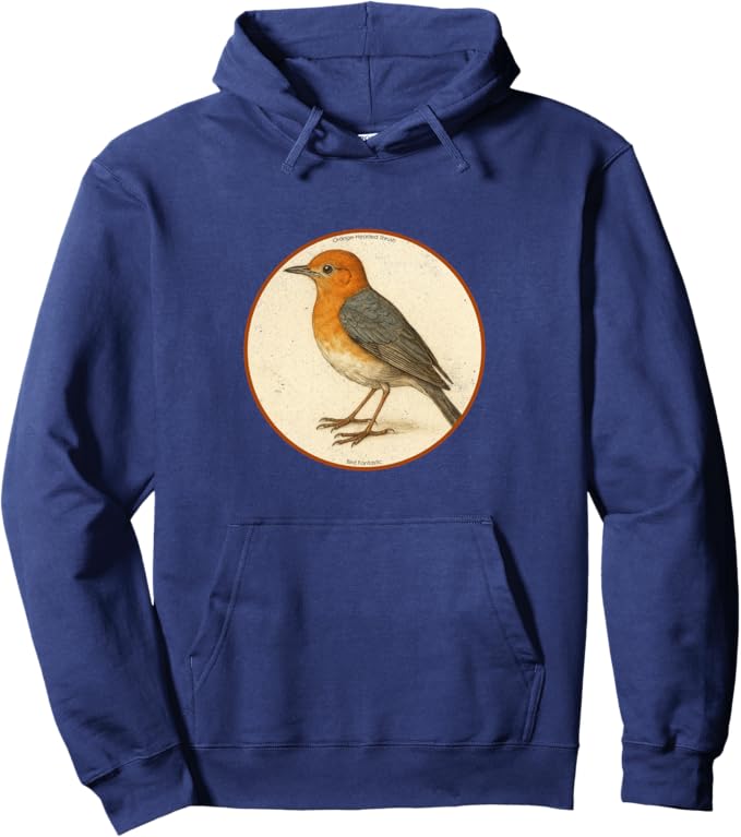 Retro Orange-Headed Thrush Hoodie – Vintage Bird Design Sweatshirt