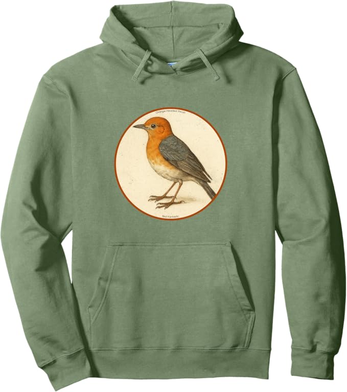 Retro Orange-Headed Thrush Hoodie – Vintage Bird Design Sweatshirt