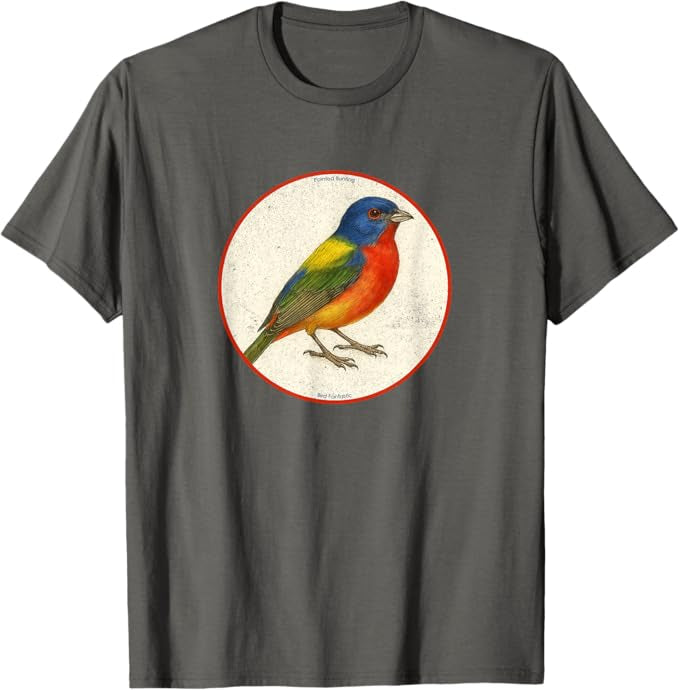 Retro Painted Bunting Bird Design T-Shirt Design 10 Colors by Bird Fantastic | Birding Graphic Tee