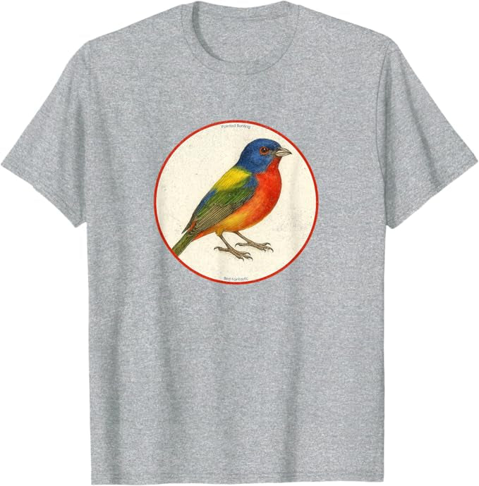 Retro Painted Bunting Bird Design T-Shirt Design 10 Colors by Bird Fantastic | Birding Graphic Tee