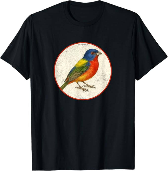 Retro Painted Bunting Bird Design T-Shirt Design 10 Colors by Bird Fantastic | Birding Graphic Tee