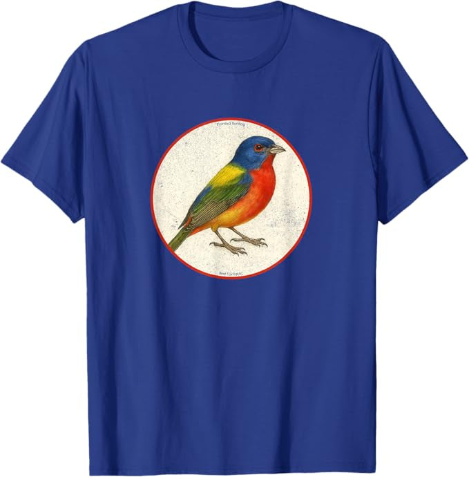 Retro Painted Bunting Bird Design T-Shirt Design 10 Colors by Bird Fantastic | Birding Graphic Tee