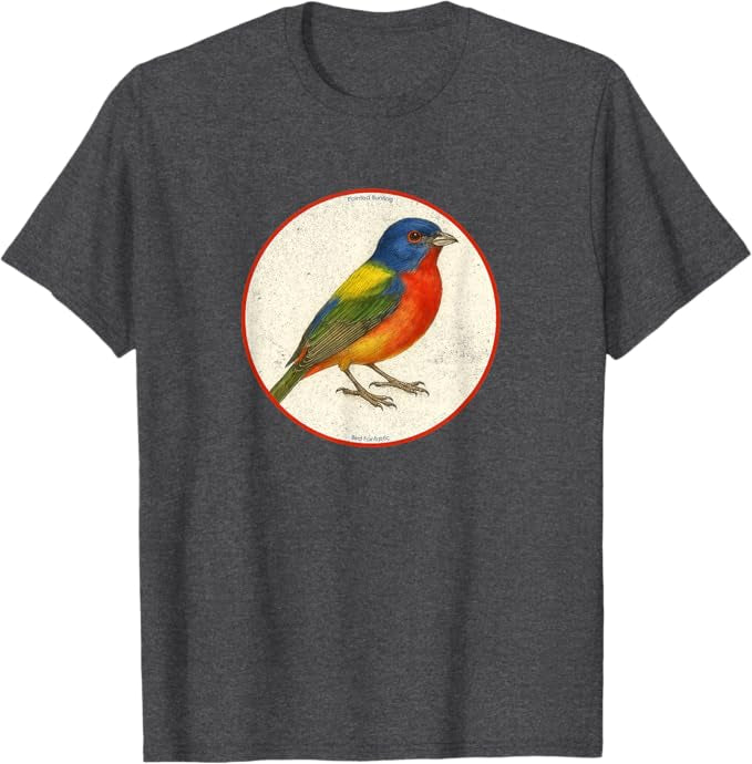 Retro Painted Bunting Bird Design T-Shirt Design 10 Colors by Bird Fantastic | Birding Graphic Tee