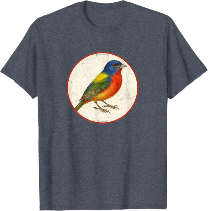 Retro Painted Bunting Bird Design T-Shirt Design 10 Colors by Bird Fantastic | Birding Graphic Tee