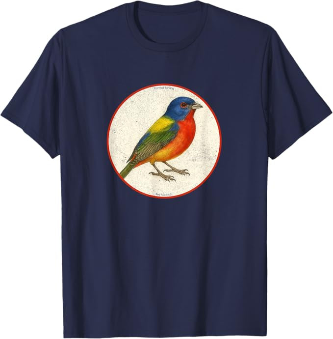 Retro Painted Bunting Bird Design T-Shirt Design 10 Colors by Bird Fantastic | Birding Graphic Tee