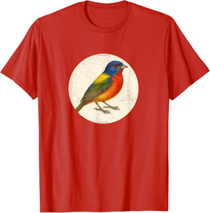 Retro Painted Bunting Bird Design T-Shirt Design 10 Colors by Bird Fantastic | Birding Graphic Tee
