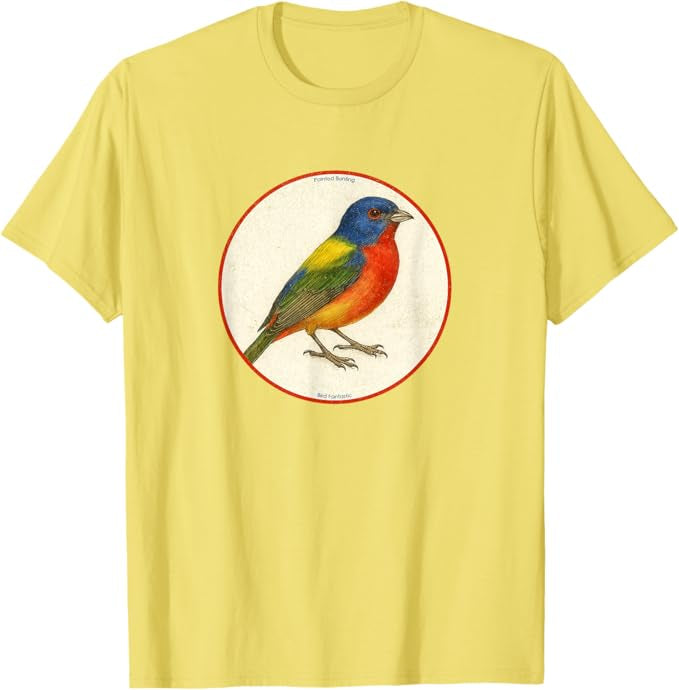 Retro Painted Bunting Bird Design T-Shirt Design 10 Colors by Bird Fantastic | Birding Graphic Tee